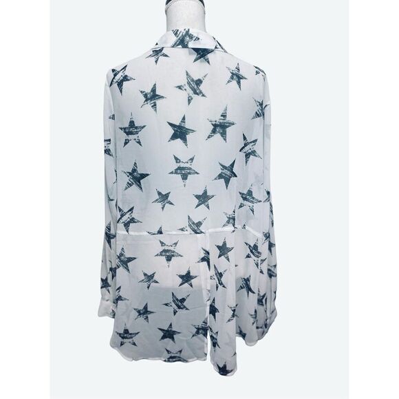 Lane Bryant Women's White Blue Star Print Button-Down Sheer Blouse Size 22/24 - Picture 3 of 5